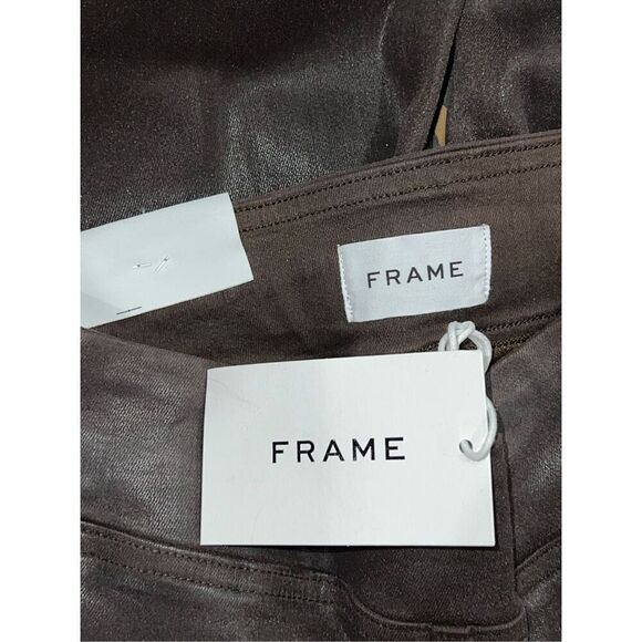 Frame NWT Jetset Crop Espresso Coated Polished Cotton Pull On Jeans Brown Size 0 - Picture 4 of 4